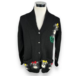 Vintage Jayson Younger Dog Cardigan Sweater‎ Women’s Medium Shitzu Terrier Black